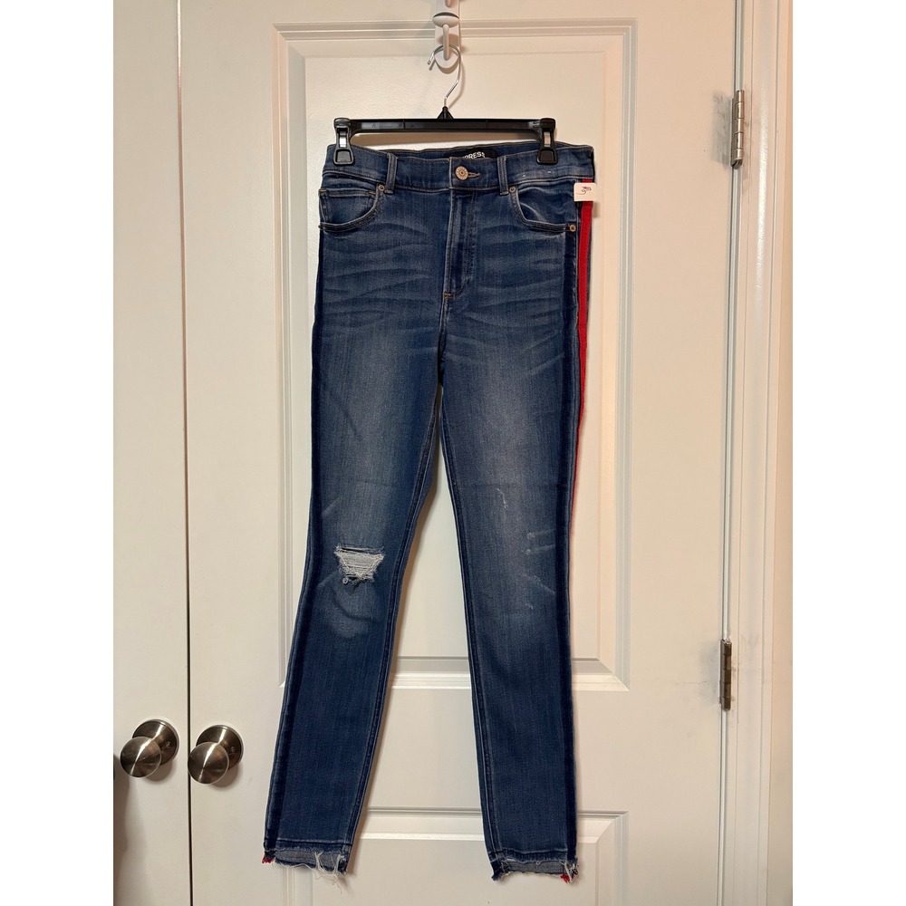 Express Red Blue Stripe Ankle Legging High Rise Jeans